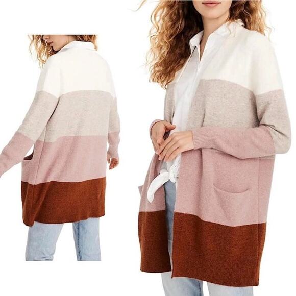 Madewell Sweaters - Madewell Ryder Color Block Merino & Alpaca Wool Blend Open Cardigan w Pockets